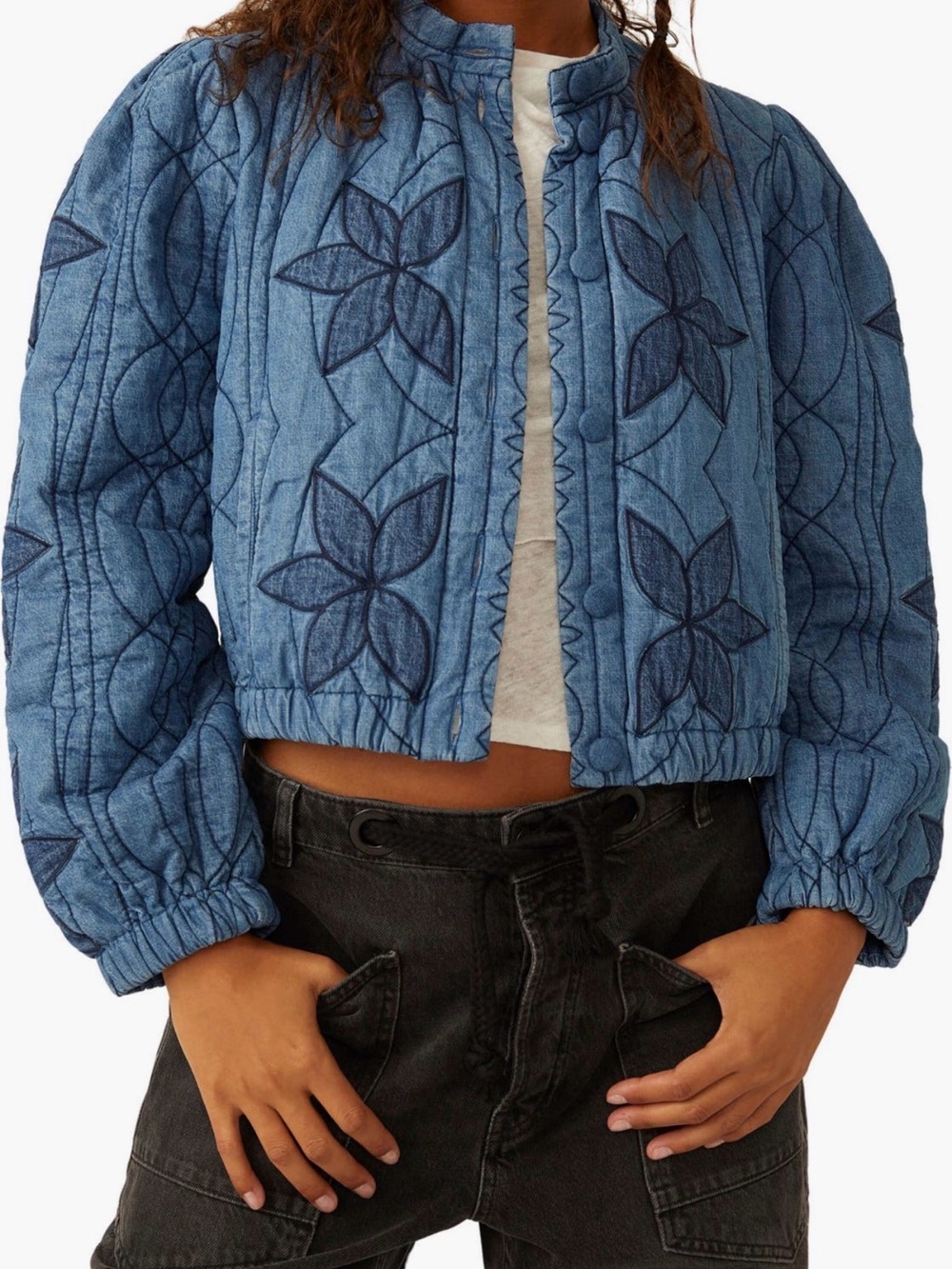 Free People Quinn Quilted Cotton Denim Jacket XL